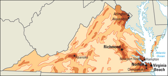 Population density in Virginia