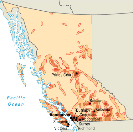 Population density in British Columbia