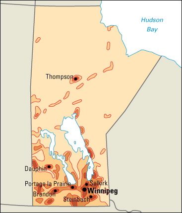 Population density in Manitoba