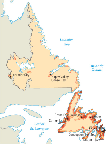 Population density in Newfoundland and Labrador