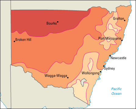 Average January temperatures in New South Wales