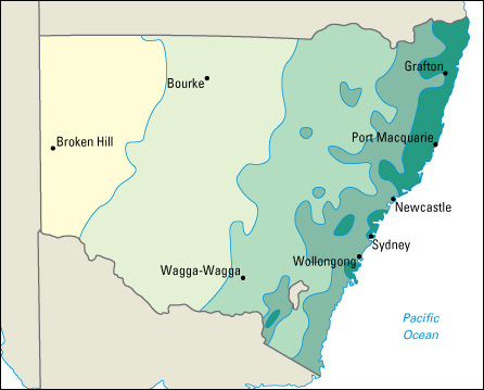 Average yearly precipitation in New South Wales