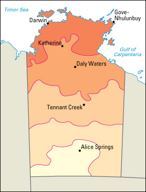 Average July temperatures in Northern Territory