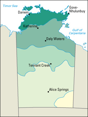 Average yearly precipitation in Northern Territory