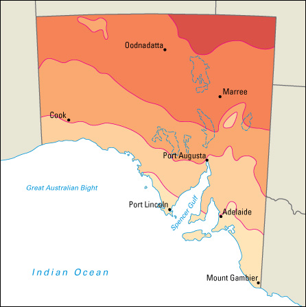 Average January temperatures in South Australia