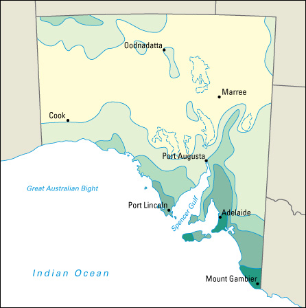 Average yearly precipitation in South Australia