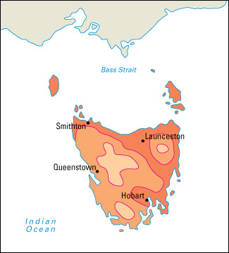 Average January temperatures in Tasmania