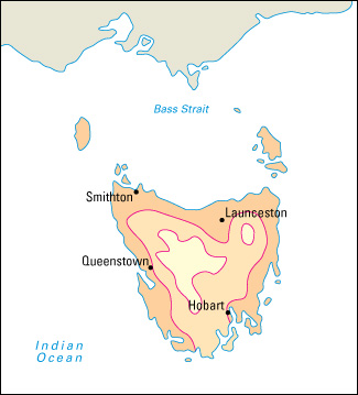 Average July temperatures in Tasmania