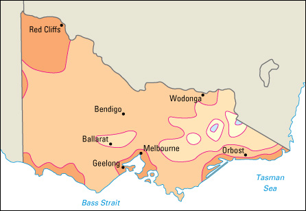 Average July temperatures in Victoria