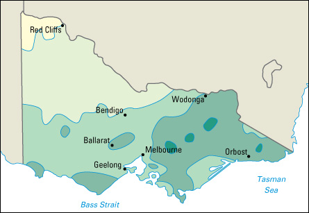 Average yearly precipitation in Victoria