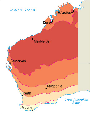 Average January temperatures in Western Australia