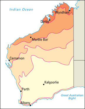 Average July temperatures in Western Australia