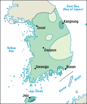 Average yearly precipitation in South Korea