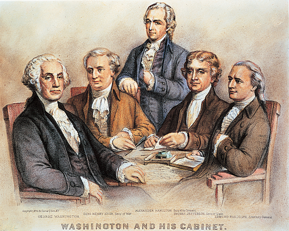 Washington's cabinet: Henry Knox, Alexander Hamilton, Thomas Jefferson, and Edmund Randolph