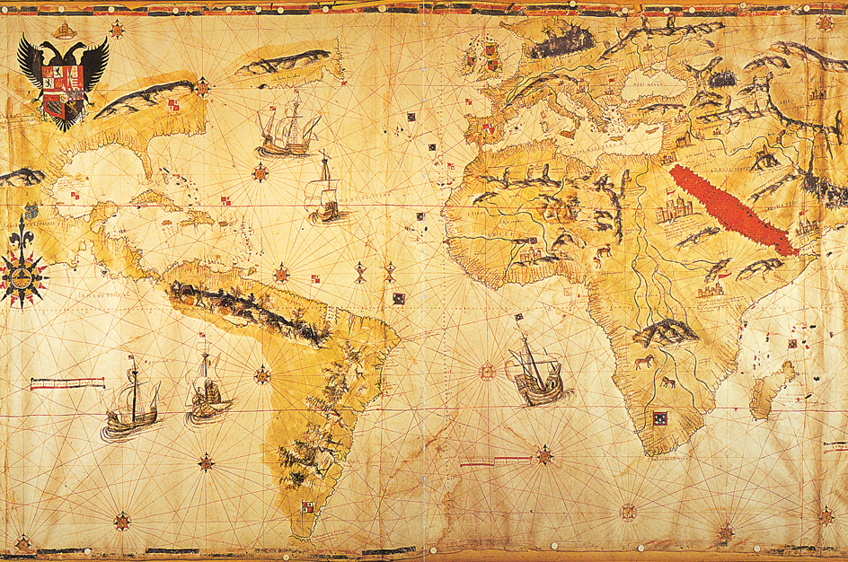 A map of the world known by Europeans in the 1500's