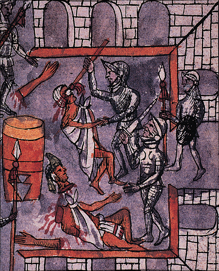 Spanish soldiers attacked Aztec people