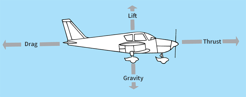 Forces acting on an airplane in flight