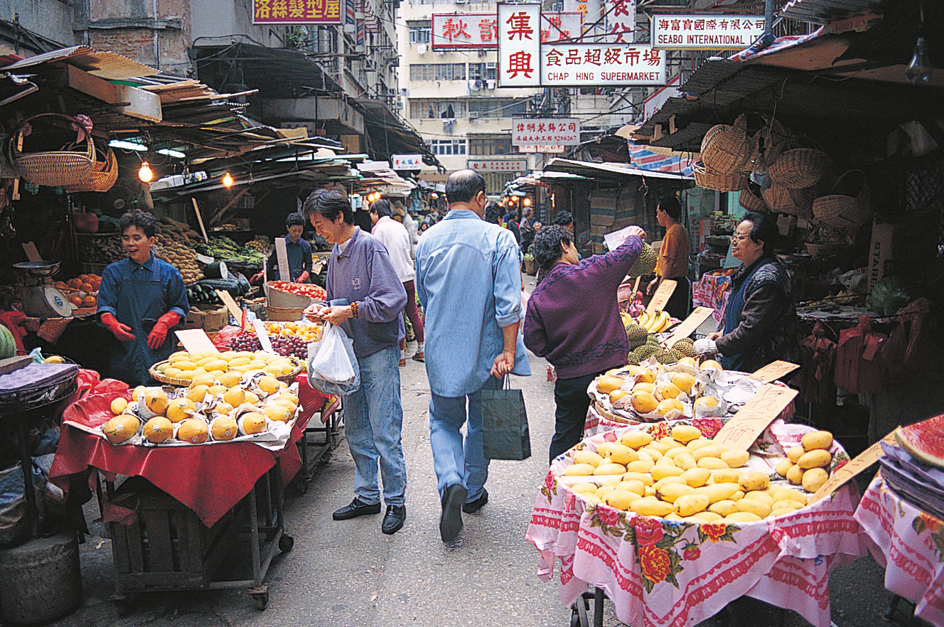 Open-air marketplace in Hong Kong