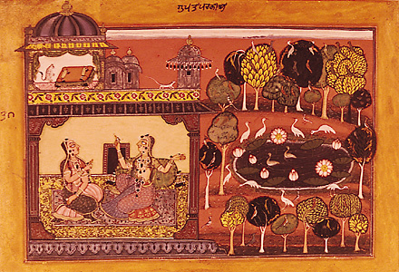 Radha with a confidant awaiting Krishna's arrival