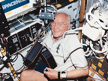 John Glenn on space shuttle Discovery