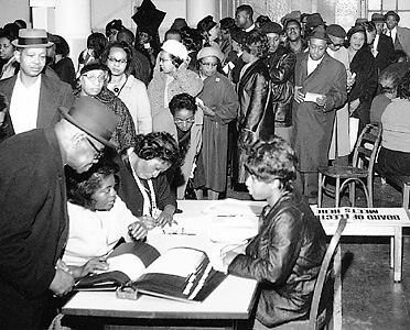 Black citizens voting in Harlem, 1964