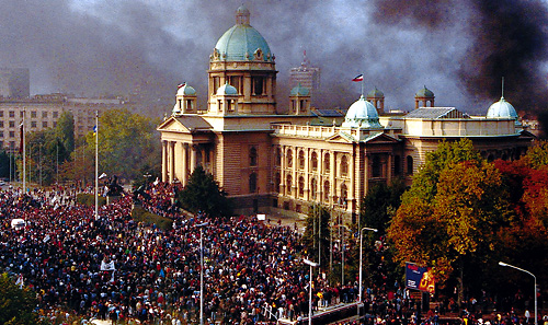 Yugoslav parliament building burns