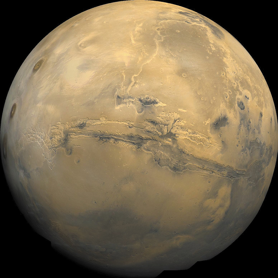 View of the planet Mars centered on the Valles Marineris