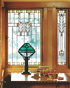 Stained glass window and matching lamp