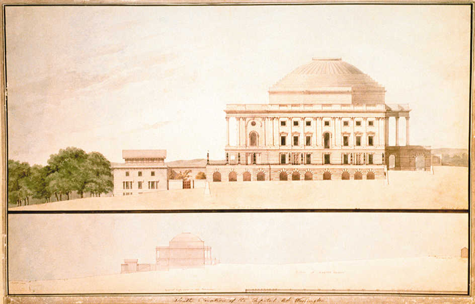 Early drawing of U.S. Capitol by Benjamin Latrobe