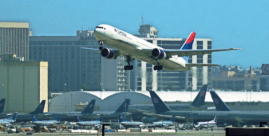 Jet takeoff at Los Angeles International airport