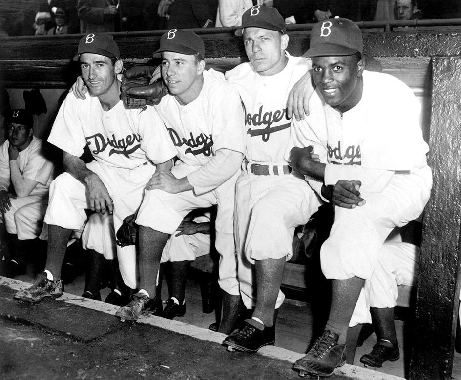 Johnny Jorgensen, Pee Wee Reese, Eddie Stanky, and Jackie Robinson