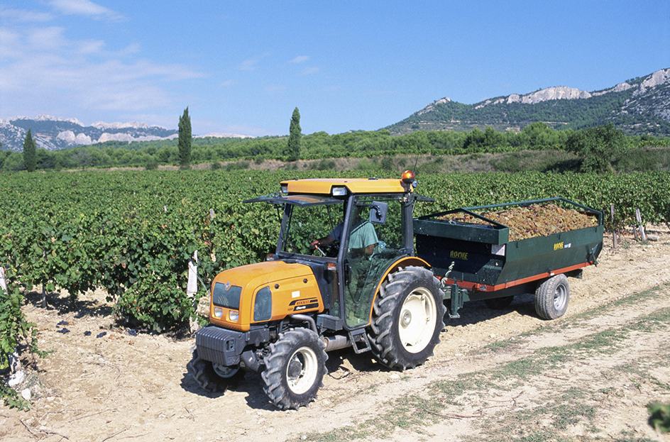 A tractor is used for harvesting crops