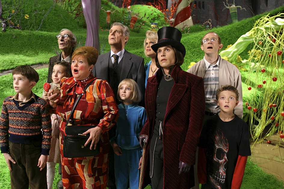 Johnny Depp (in top hat) in the film Charlie and the Chocolate Factory