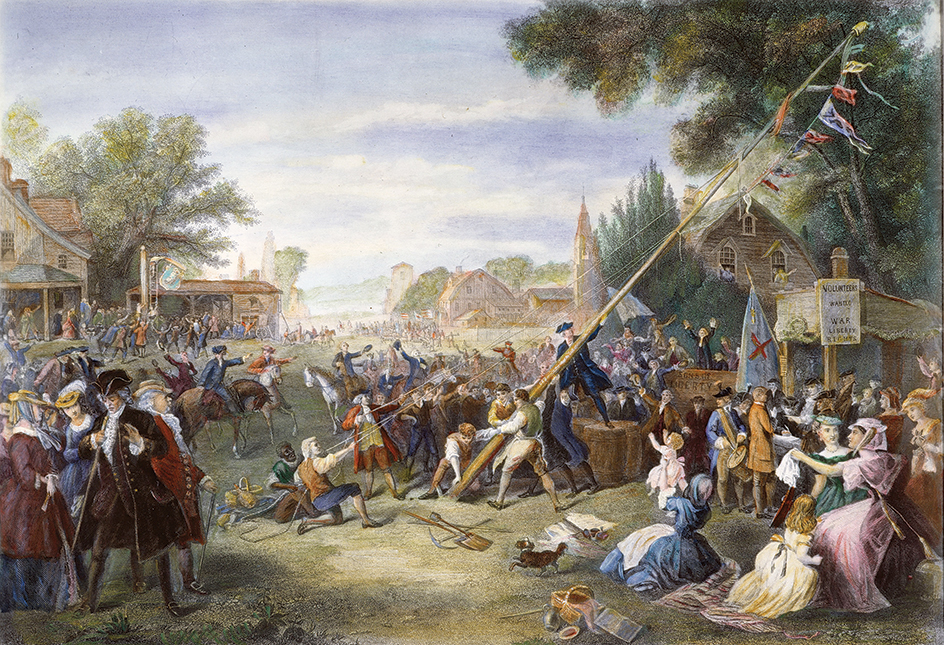 Raising a liberty pole in 1776