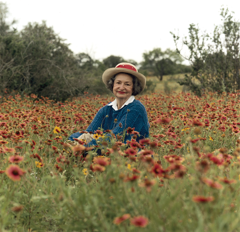 Lady Bird Johnson in a field of wildflowers