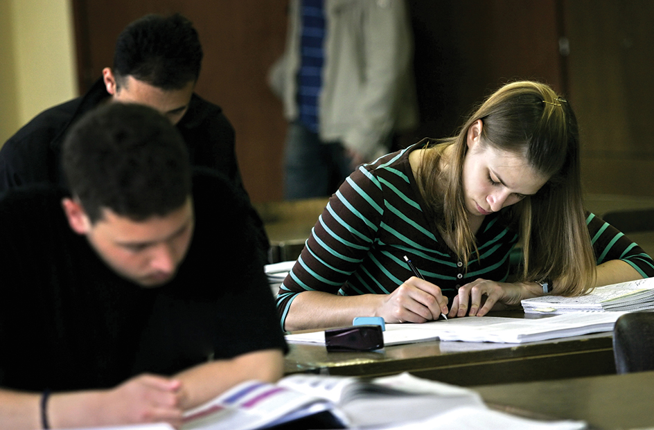 Students taking an exam