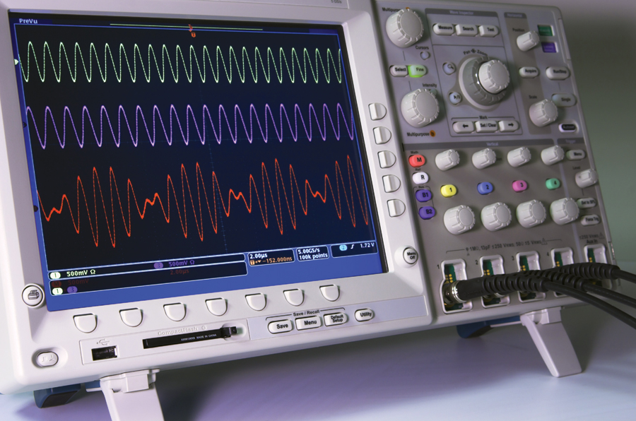 Oscilloscope showing sinusoidal waves