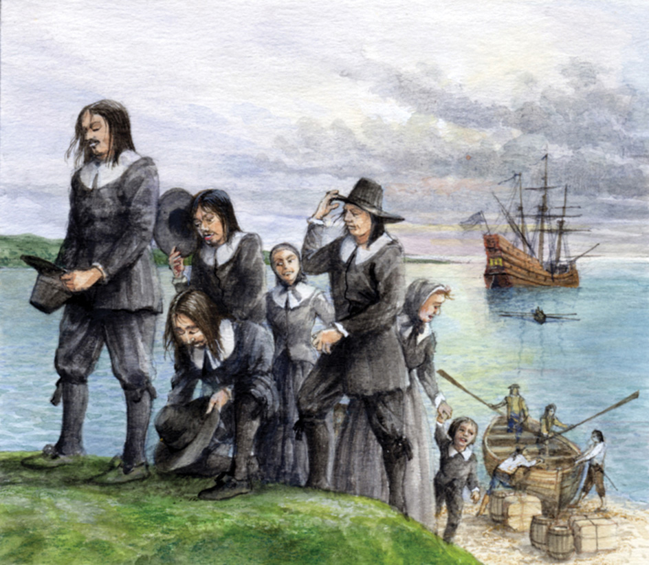 Pilgrims land at Plymouth in 1620