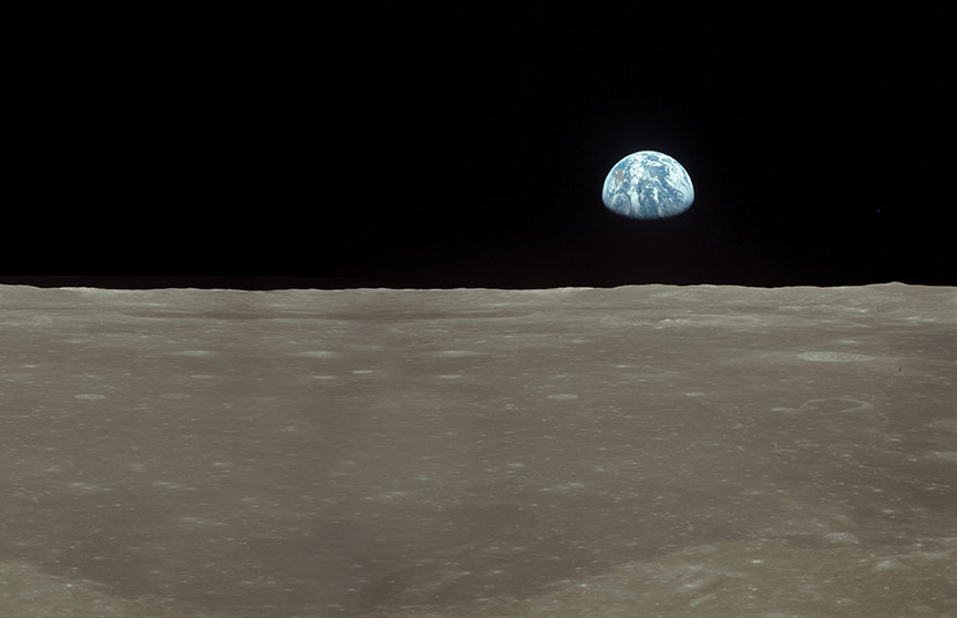 Earth seen from the moon in a photograph taken by astronauts of the Apollo 11 mission