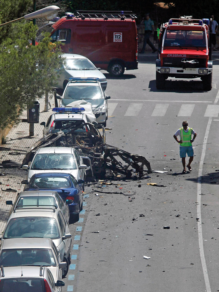 Wreckage from a car bomb