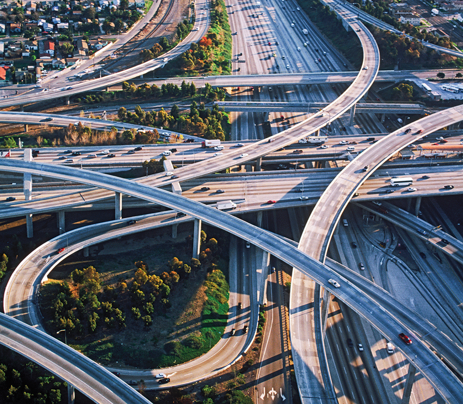 A complex highway interchange