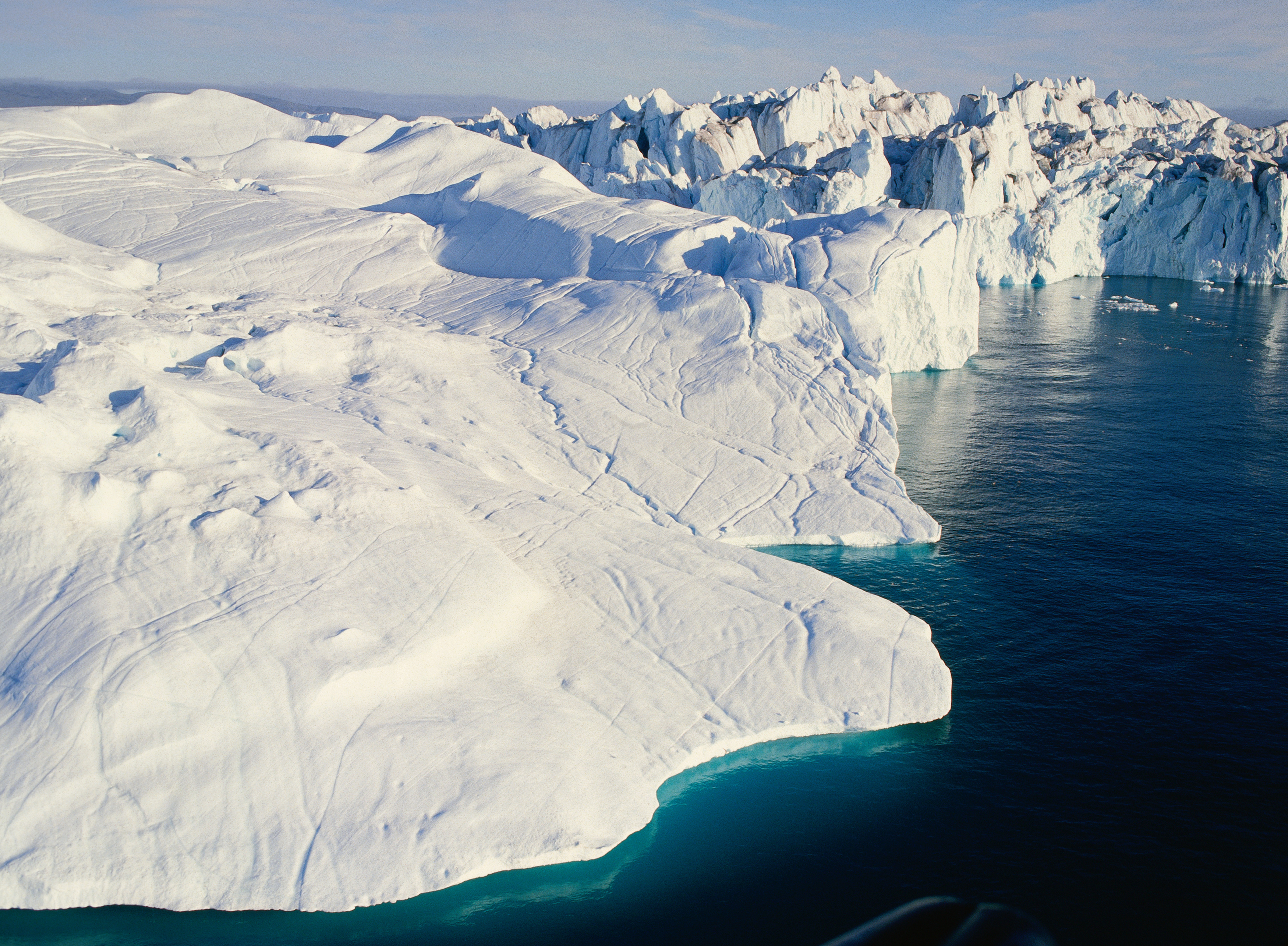 Jakobshavn Glacier flows into the sea