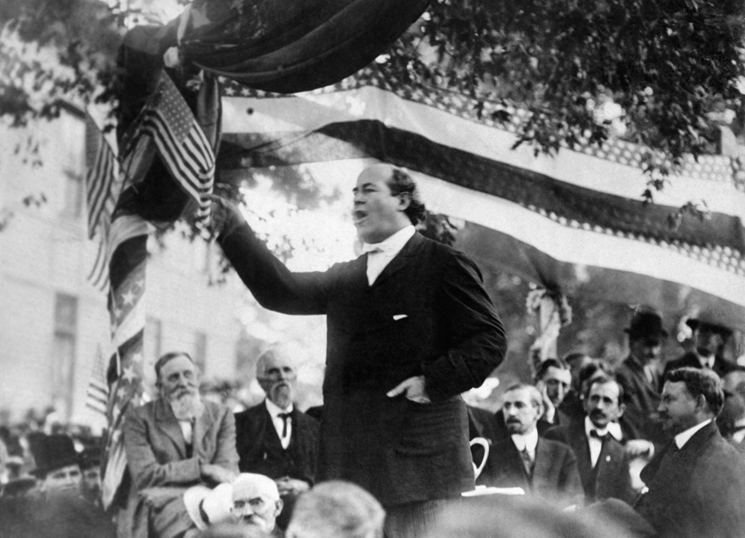 American orator William Jennings Bryan giving a campaign speech