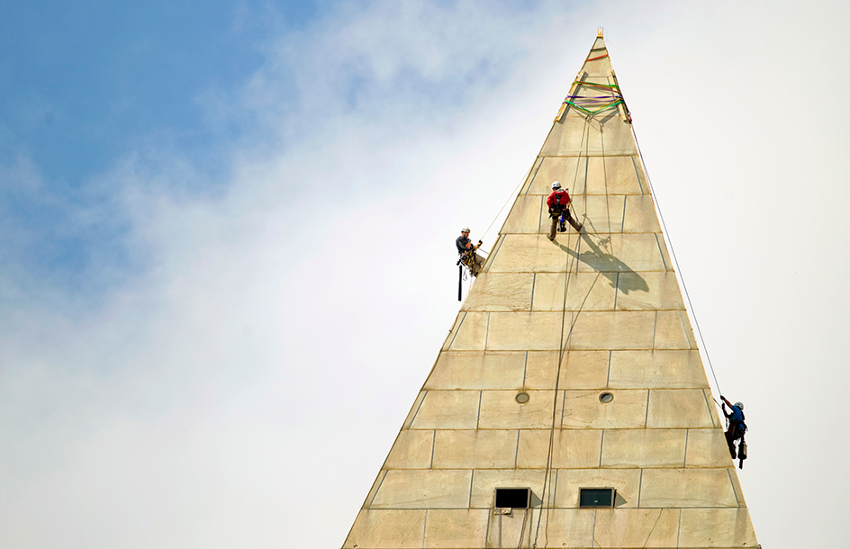 Engineers inspect the Washington Monument