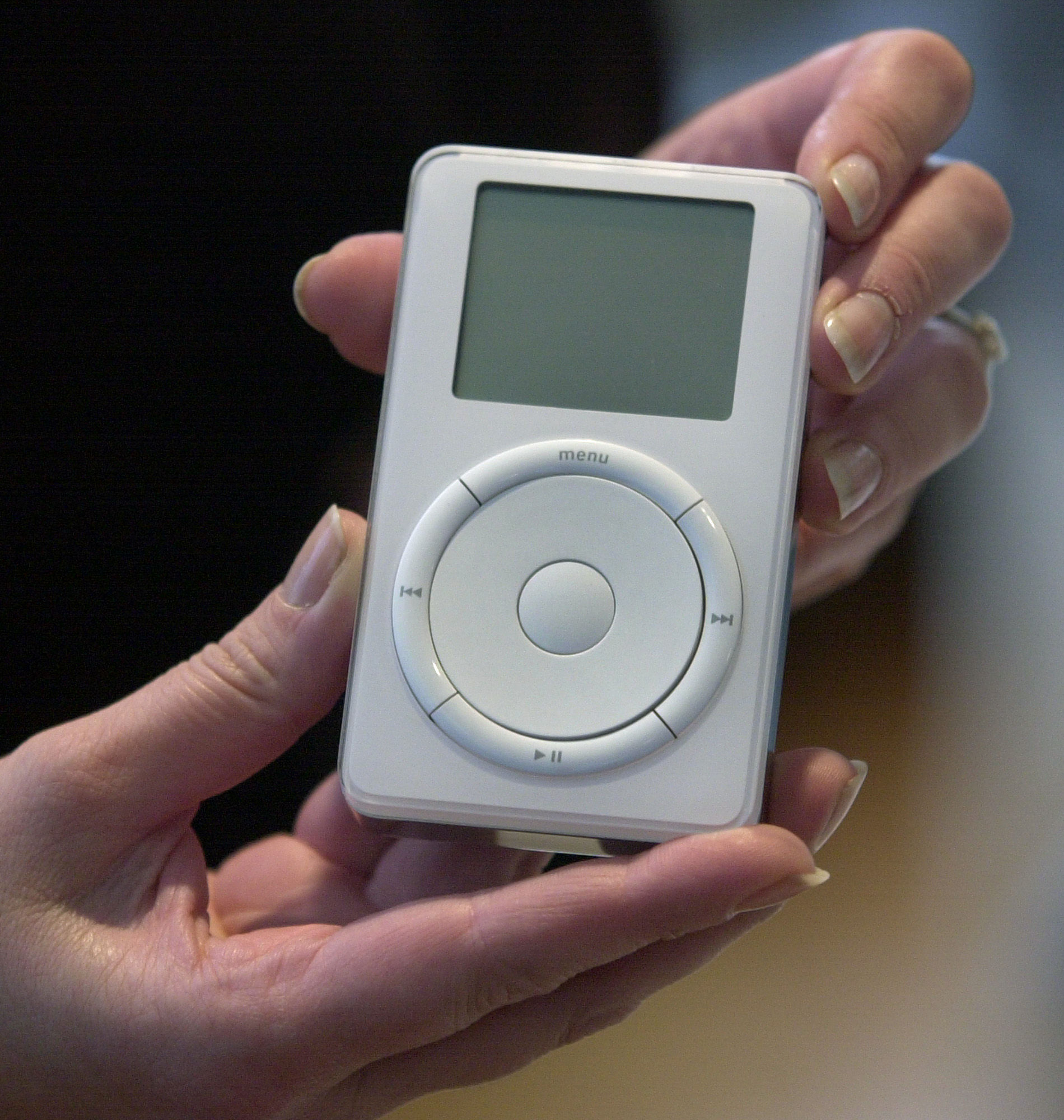 The original Apple iPod portable media player, launched in 2001