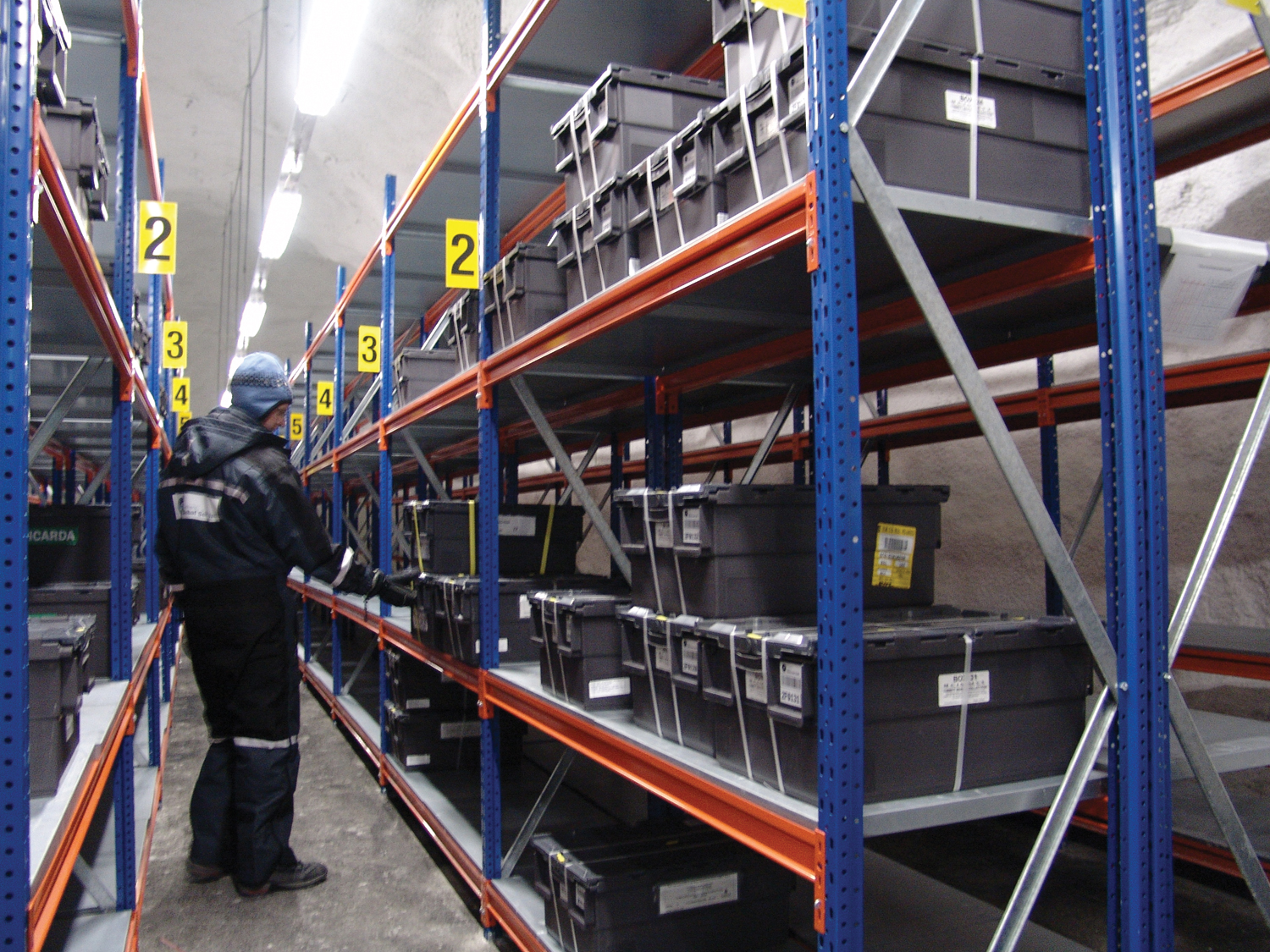 Seed boxes inside the Svalbard Global Seed Vault