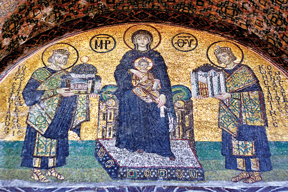 Byzantine emperors present gifts to Jesus and Mary