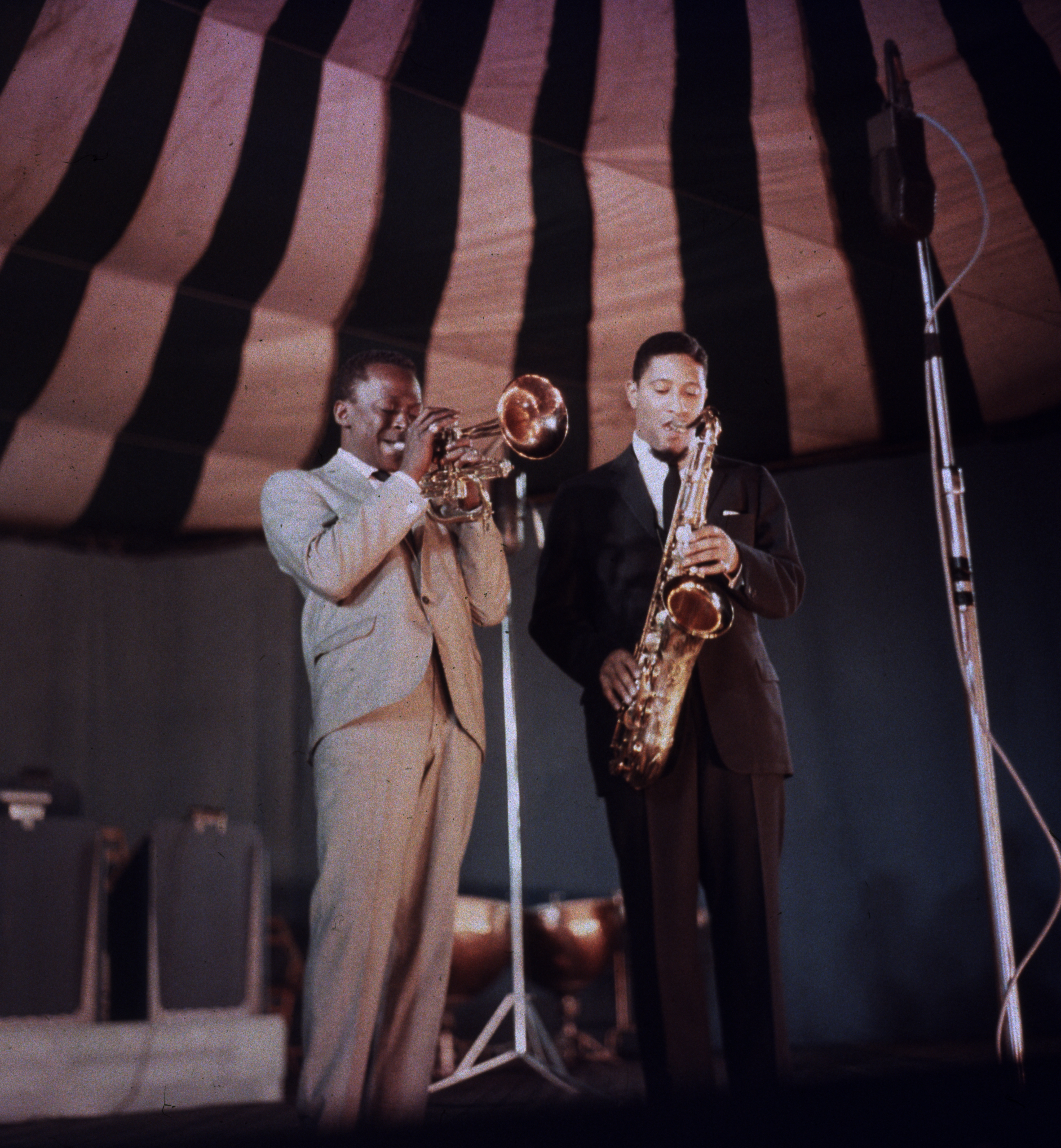 Jazz musicians Miles Davis (left) and Sonny Rollins (right)