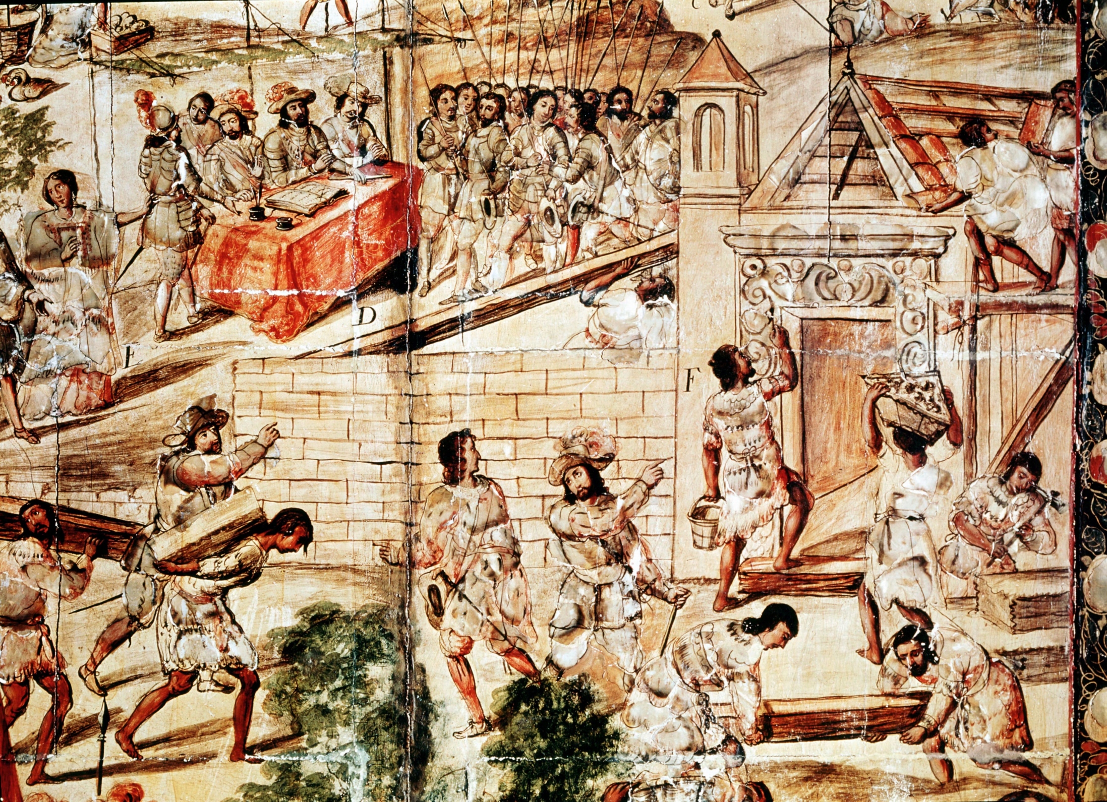 Enslaved people building Mexico City at Tenochtitlan