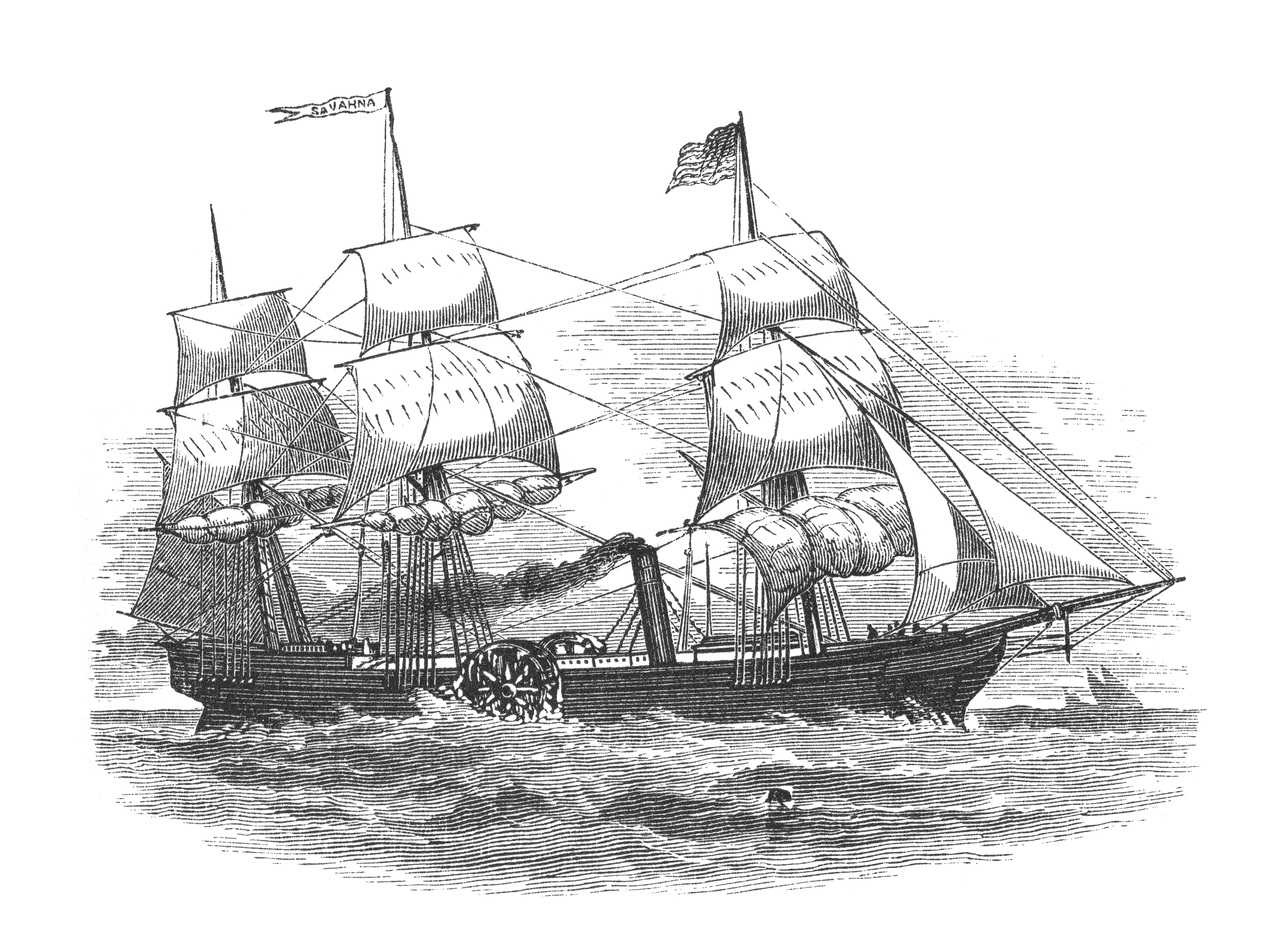 The Savannah used both steam and sails for power.